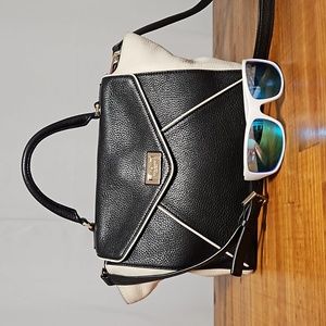 KATE SPADE NY Black/White Pebbled Leather Laurel Satchel